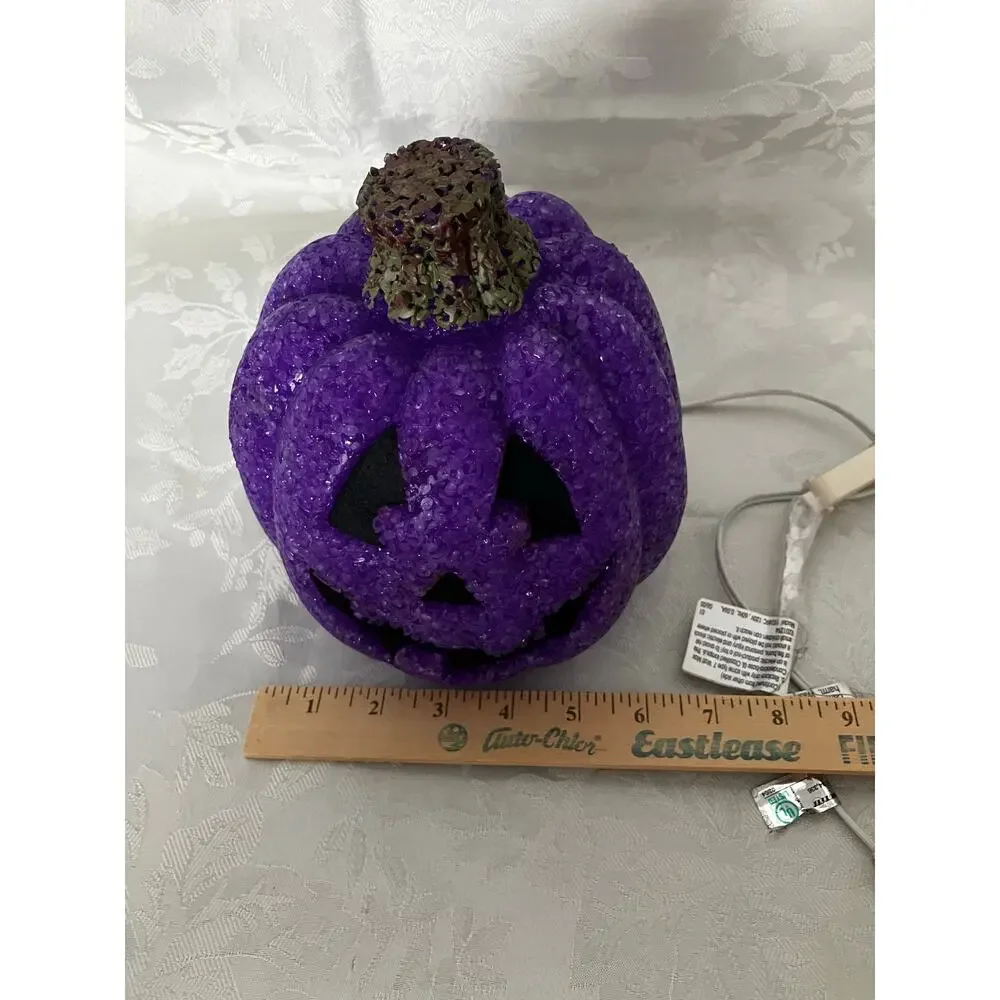Purple Popcorn Plastic Pumpkin Light Jack O Lantern Halloween Decor Works